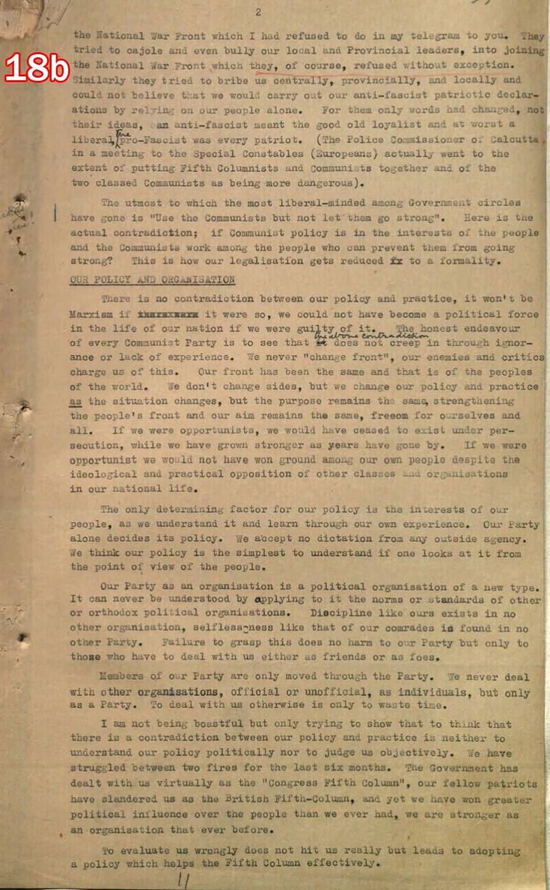 Scan of document 18b: Communist Party of India memorandum — "Our Policy and Organisation", n.d.