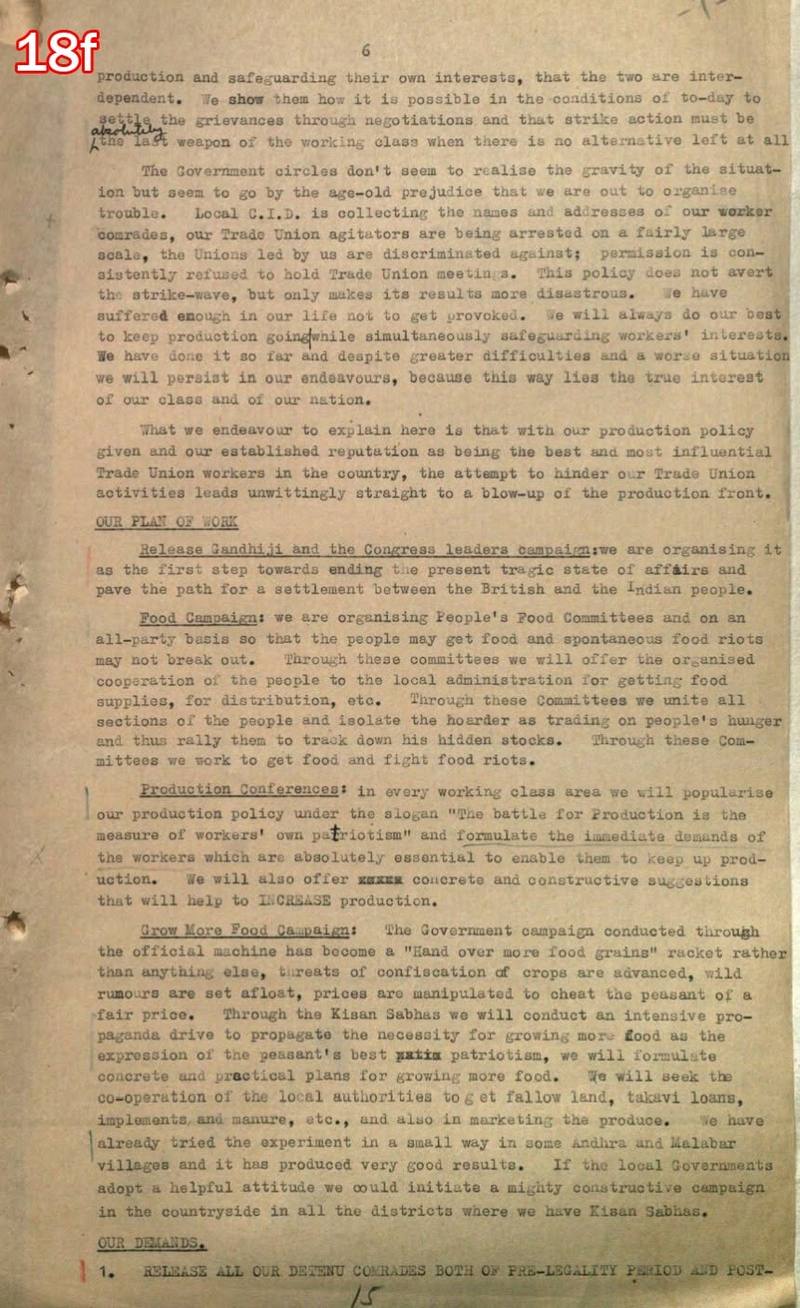 Scan of document 18f: Communist Party of India memorandum — "Our Plan of Work", n.d.
