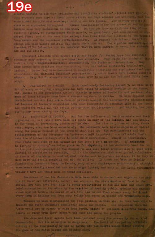 Scan of document 19e: Communist Party of India memorandum on Kerala — students, prevention of hartals and prevention of looting, n.d.