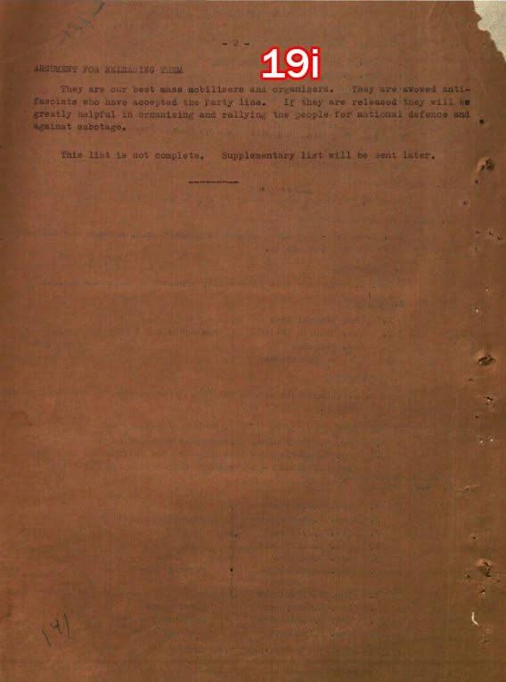 Scan of document 19i: Communist Party of India — argument for releasing detained comrades (closing page of a list), n.d.